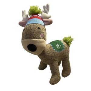 Christmas Reindeer Plush‎ Toy Knit Hat Green Tail Holiday Decoration